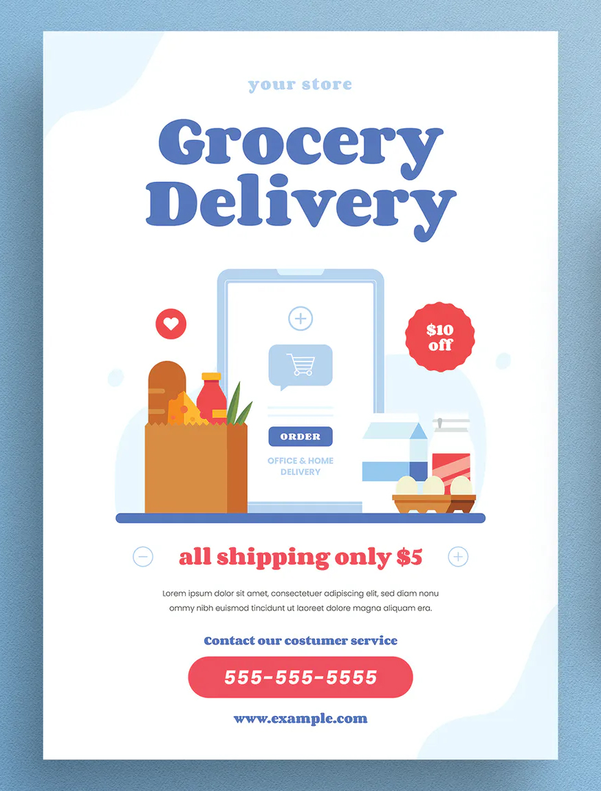 Grocery Delivery Flyer Template PSD, AI - ksioks Regarding Delivery Flyer Template