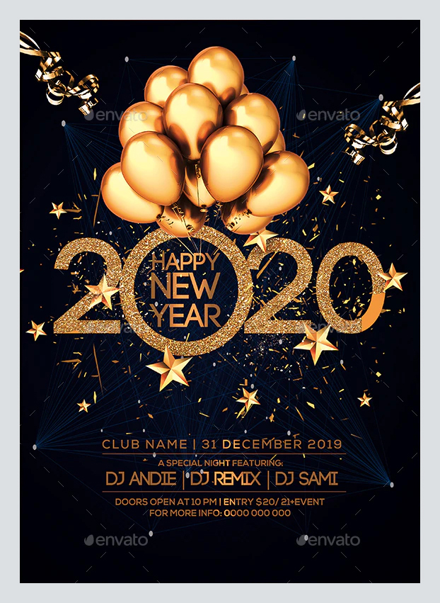 2020 New Year party flyer template