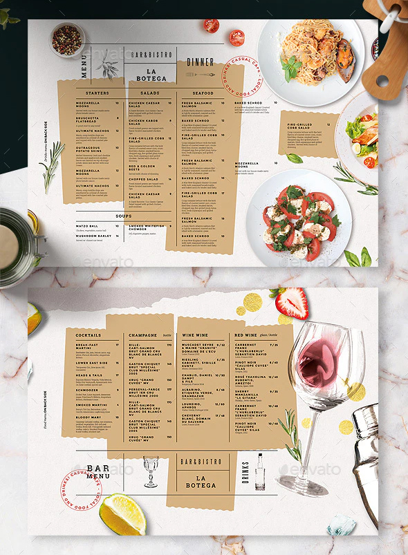 Restaurant food and drinks menu design
