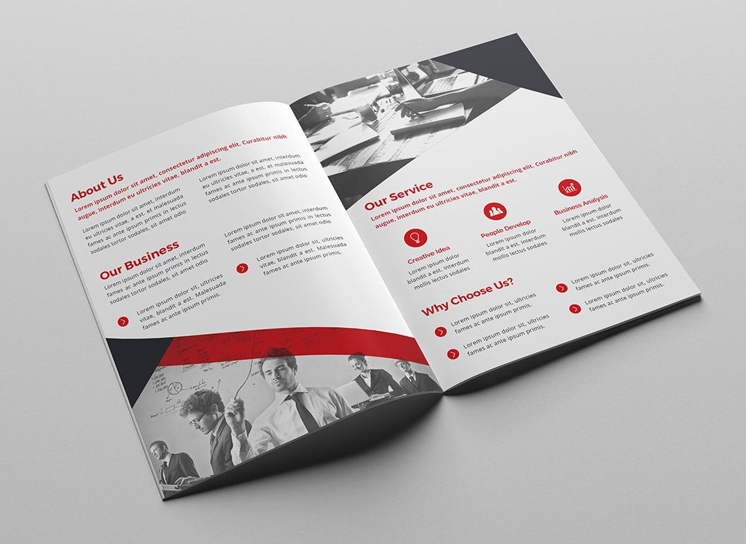 Corporate business bi-fold brochure vector template