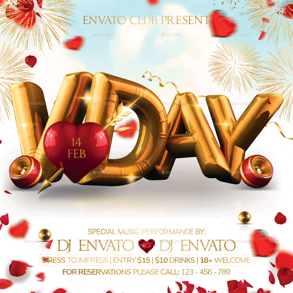 Valentine Day party flyer psd template