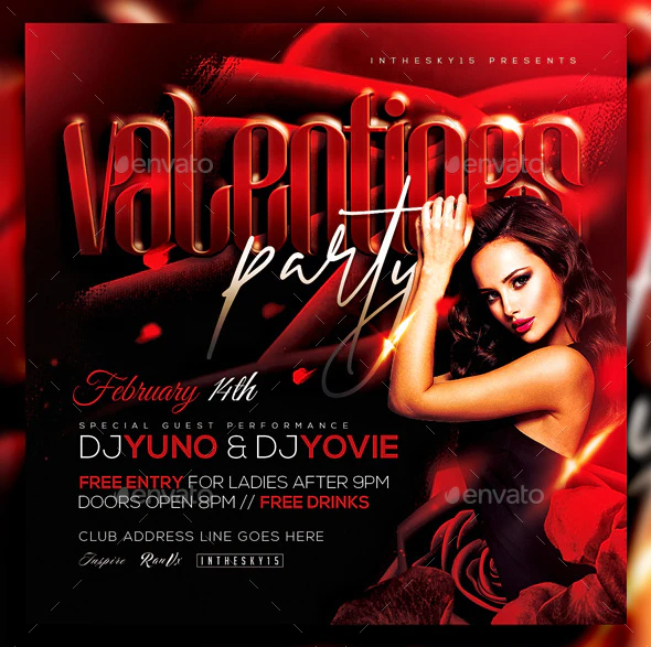 Valentines party flyer PSD template