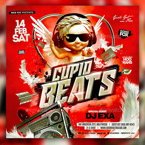 Cupid Beats Valentines Party Flyer Template
