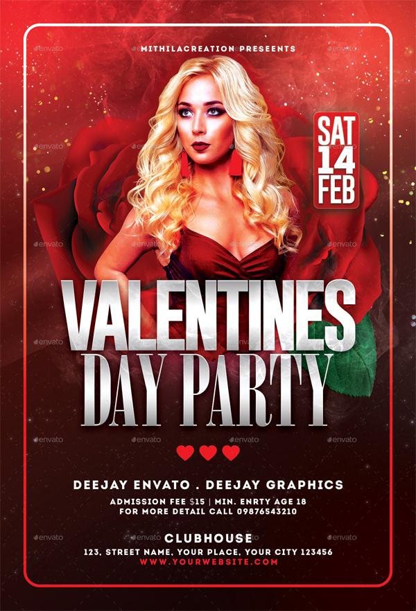 Valentines Day party flyer psd