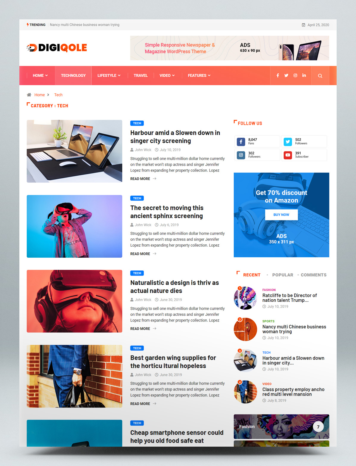 News magazine WordPress theme - Category layout