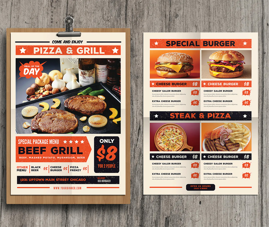 Retro food flyer menu template