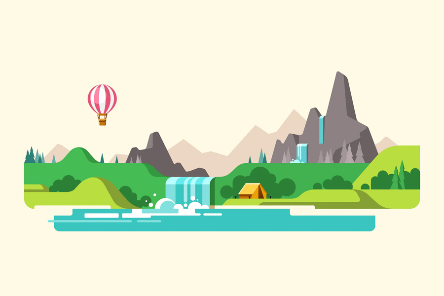 Hiking and camping landscape vector