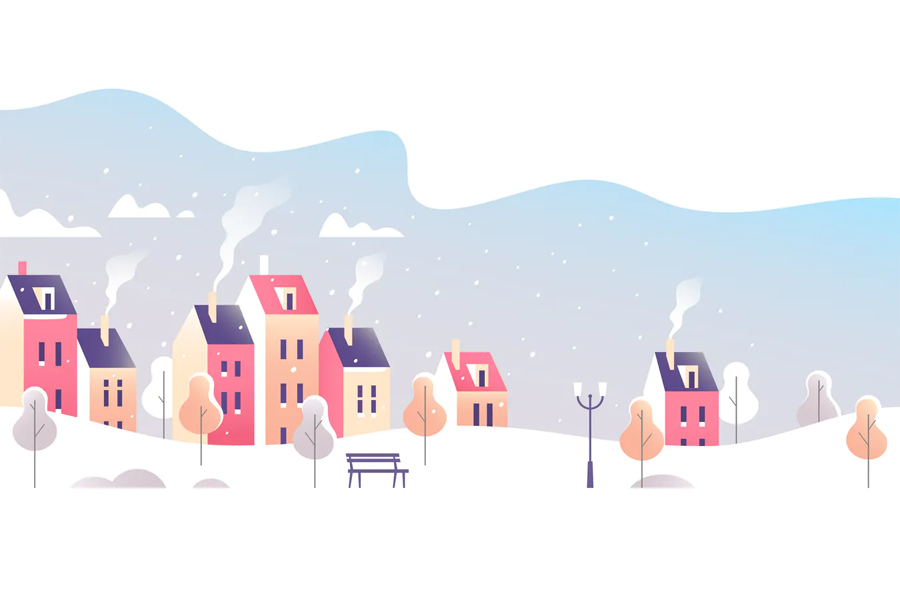Winter city landscape vector illustration