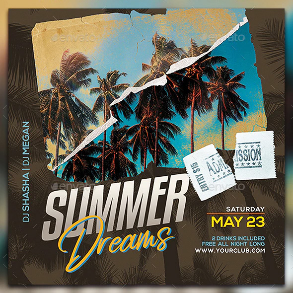 Summer square flyer template