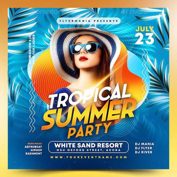 Tropical summer party flyer template