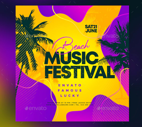 Beach music festival flyer PSD