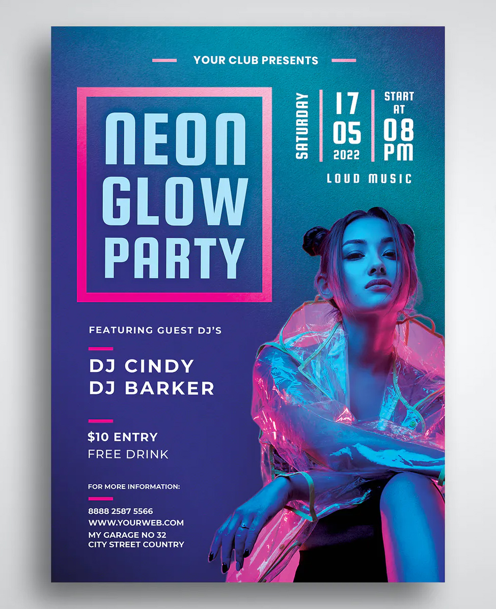 Neon party flyer design