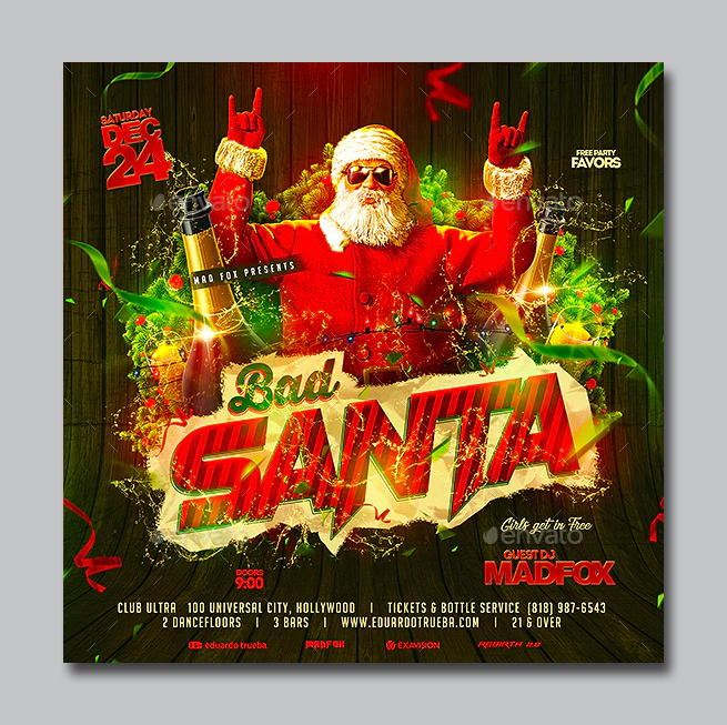 Bad Santa Christmas Party Flyer Template
