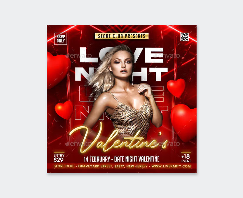 Valentines Party Flyer PSD Templates