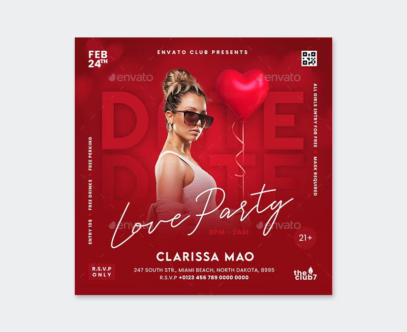 Valentine's Party Flyer Templates PSD