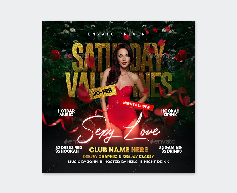 Valentines Party Flyer Template PSD