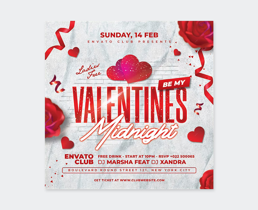 Valentines Day Party Flyer PSD