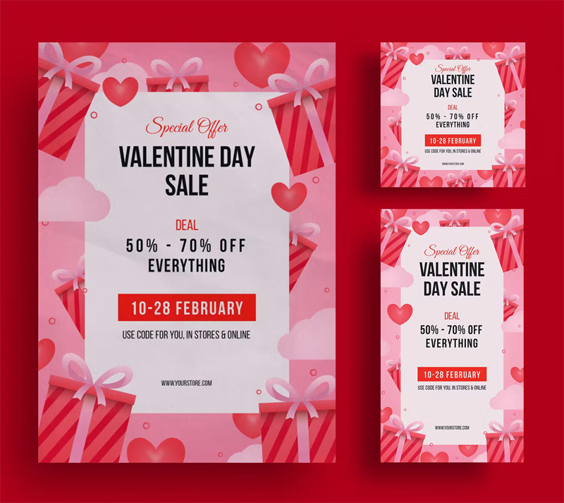 Valentine Day Sale Flyer Templates PSD