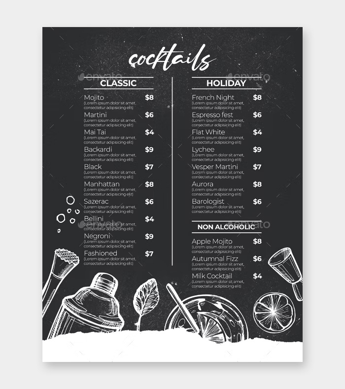 Cocktail Drinks Menu Design