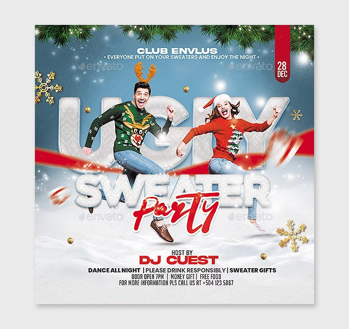 Ugly Sweater Party Flyer PSD
