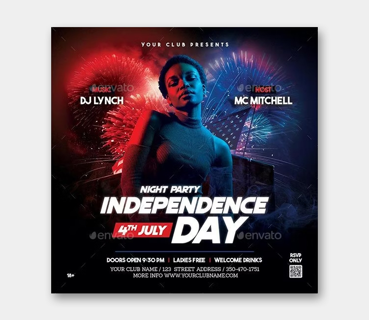 4th of July Party Flyer PSD