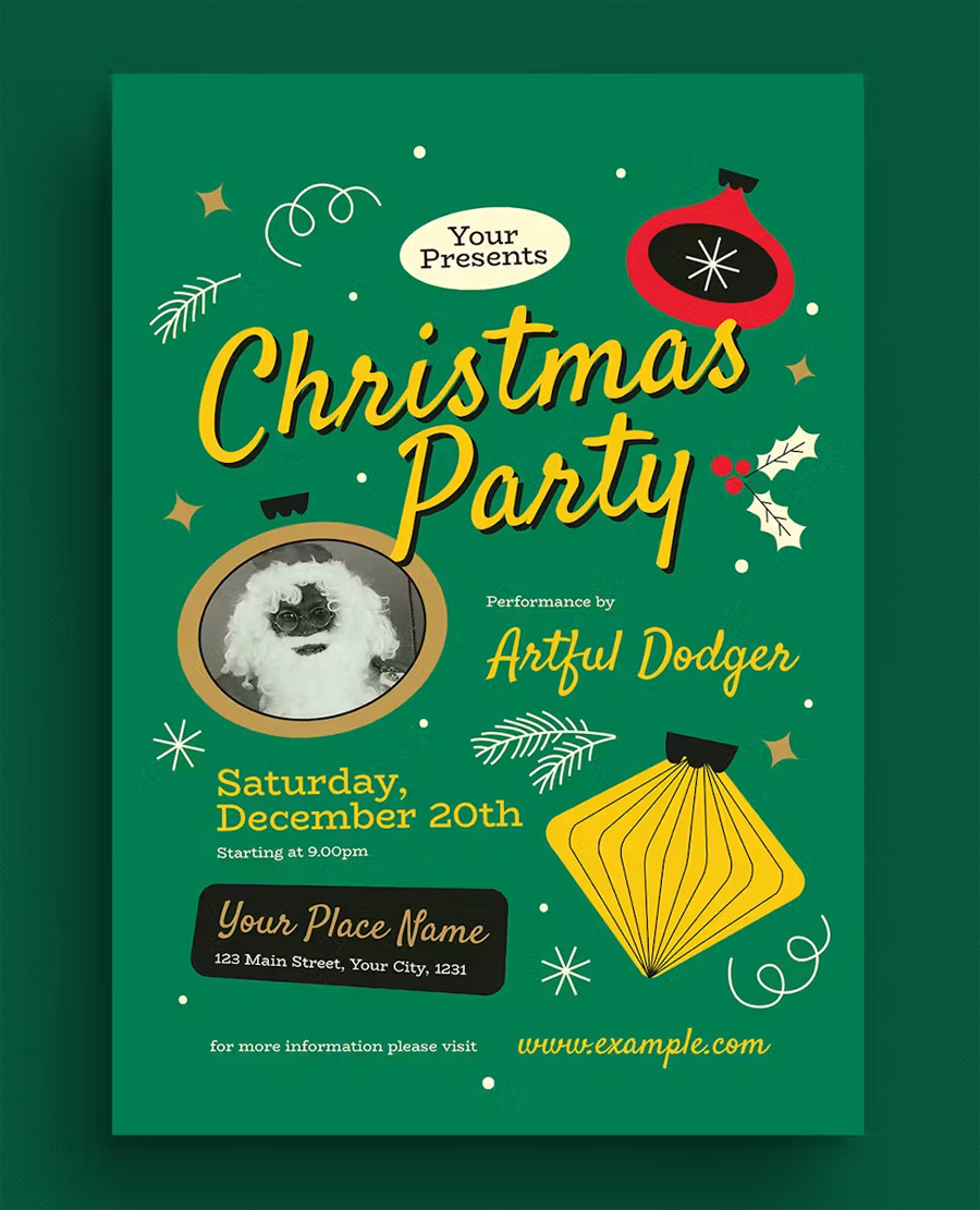 Retro Christmas Party Flyer Design